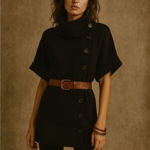 White House Black Market Sweater Button Cowl Neck Scoop Neck Wednesday Addams